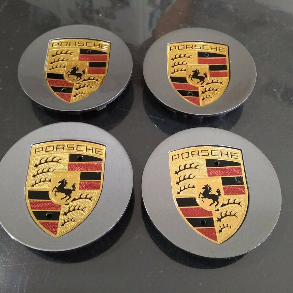 76mm Grey center caps, fits Cayenna Carrera Porsche 911 rims, set of 4